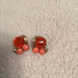 Vintage Elegant Gold colored and Pink Clip Earrings
